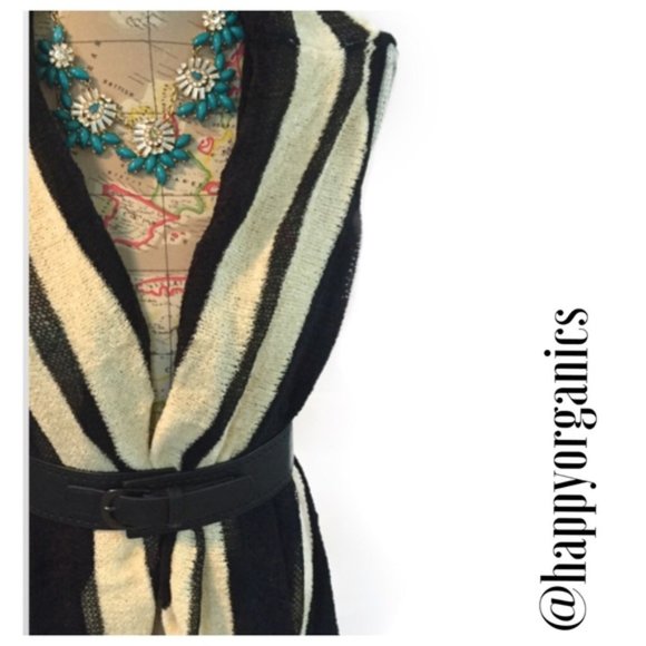 Black and White Striped open front sweater vest - Picture 2 of 4